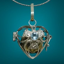 HEART SHAPE Locket HARMONY BALL WITH Topaz GEMSTONE, STERLING SILVER 18”... - £66.69 GBP