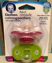 Gerber First Essentials Calming Pacifiers 0-6mo 2 per Pack Pink Green BP... - £21.58 GBP