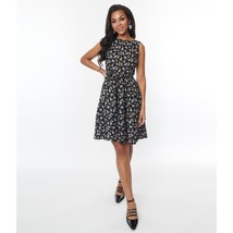 Retrolicious Unique Vintage Black &amp; Spooky Pets Flare Dress Skater Sleeveless L - £30.98 GBP