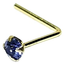 Tanzanite Gold Nose Stud 9k Yellow Gold 2mm Gemstone 22g (0.6mm) L Bent Stud - £15.79 GBP