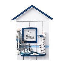 Wooden Key Holder Wall Mounted Key Cabinet Nautical Style Storage Box Home Deco - £43.15 GBP