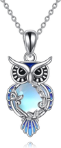 Mothers Day Gift for Mom Wife, Moonstone Owl Necklace Gifts Sterling Silver Fili - £53.45 GBP