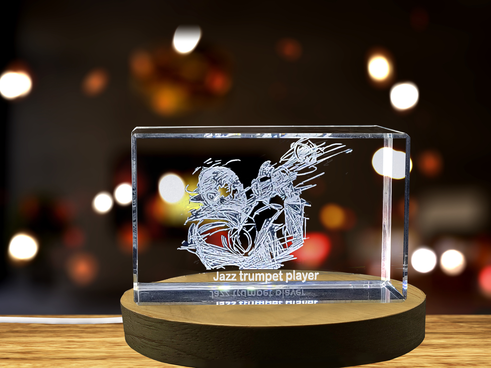 LED Base included | Sonic Brilliance - Jazz Trumpet Player - 3D Engraved Crystal Item image 3