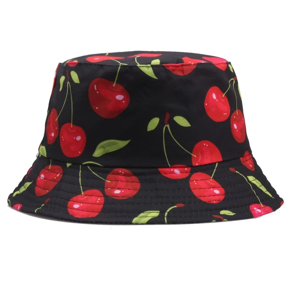 Banana Cherry Printed Double-Sided Bucket Hats For Women Men Sun Protection - £10.79 GBP