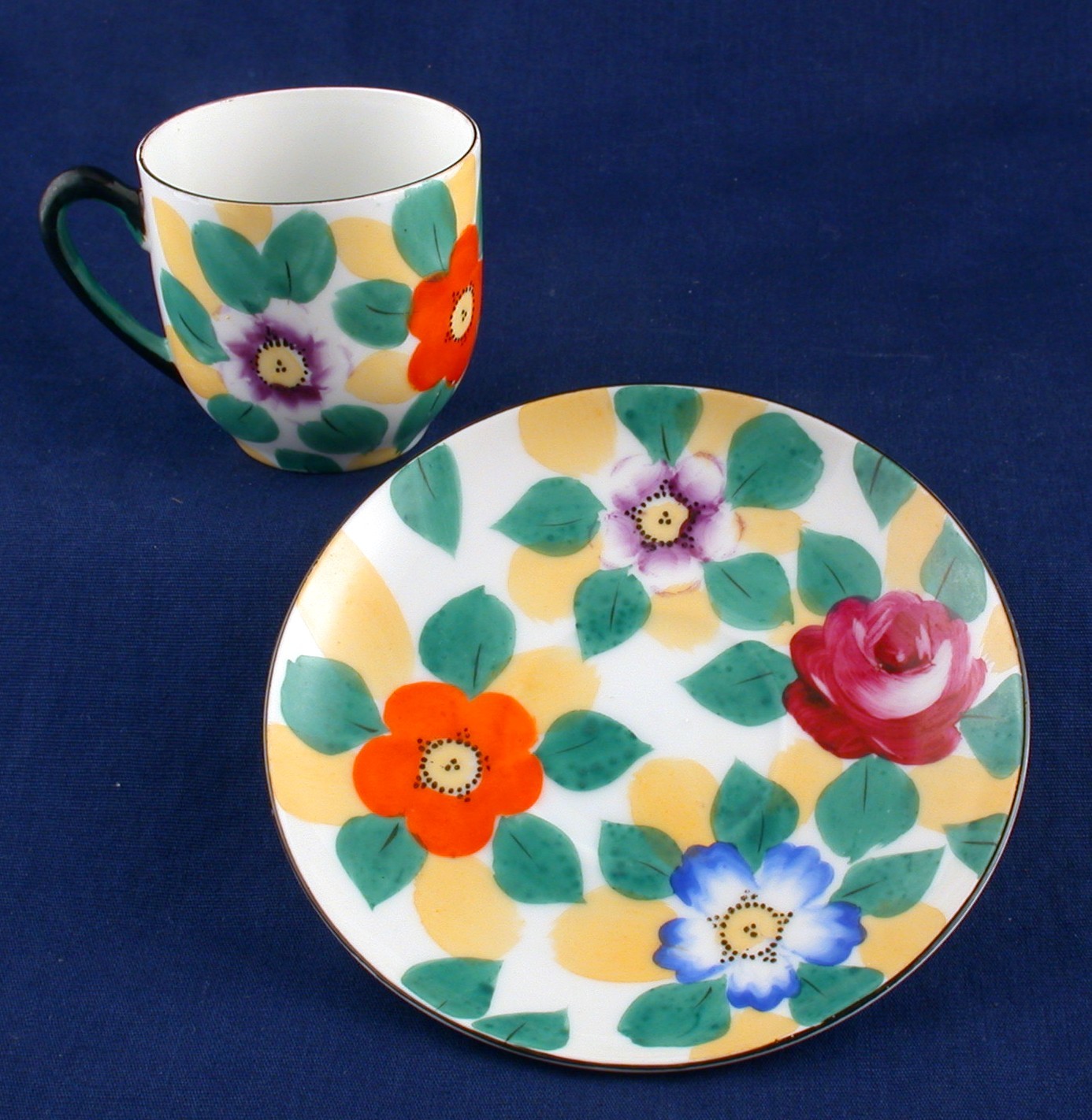 Meito Hand Painted Floral Demitasse Cup Saucer Japan Vintage Item image 2