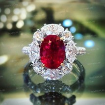 Engagement Halo 2Ct Oval Cut Simulated Ruby Women&#39;s Ring 925 Sterling Silver - £102.86 GBP