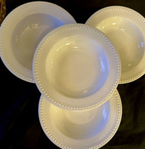 JC Penny Home Salad Soup Bowls Beaded Wide Rim (4) 8-7/8&quot; Porcelain - $37.00