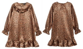 Something Navy Leopard Print Ruffle Long Sleeve Dress Girls 8 Satin GR8 GIFT NWT - £15.32 GBP