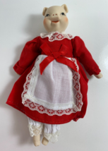 Vintage 6 in Red Dressed Apron Porcelain Pig Doll Christmas Ornament - £17.98 GBP