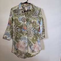 Chicos Floral Abstract Tunic Cotton  Top Womens Size 0 Boho Spring Butto... - $213.64 MXN