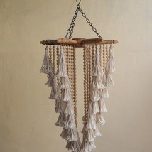 Wood Beaded Stick  Chandelier,Wedding Chandelier,Wood Beaded hanging Lamp - £196.13 GBP+