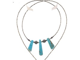 Vintage Zuni Native American Sterling turquoise and shell necklace. - £85.45 GBP