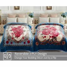 Blue Flower - Queen Korean Style Silky Mink Design Reversible Blanket - £67.02 GBP