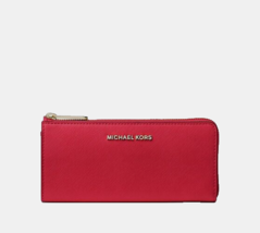 New Michael Kors Jet Set Travel Large Leather Quarter-Zip Wallet Bright Red - £60.04 GBP