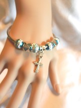 NeW Angelic Cross Charm European Beaded Christian Catholic Bangle Bracelet - £3.98 GBP