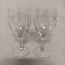 Tiffin Franciscan Marie Wine Glasses 2 Etched Crystal Stem #018 6.5&quot; Tall x 3&quot; - £25.92 GBP