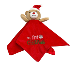 Baby Starters Lovey Security Plush Red Brown Bear W Santa Hat My First Christmas - £9.58 GBP