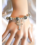 NeW Silver &quot;Faith&quot; and Cross Dangle  Charm and Bead Stretch Bracelet - £3.98 GBP