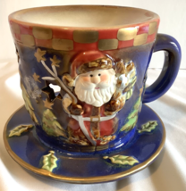 Christmas Cup Saucer Candles Holders Tea Lite Holidays Santa Claus Ceramic - £9.74 GBP