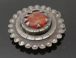 925 Sterling Silver - Vintage Antique Amber Dark Tone Round Brooch Pin - BP6063 - £69.59 GBP