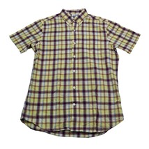 Old Navy Shirt Mens S Yellow Red Plaid Slim Fit Button Up Dress Short Sleeve - £14.90 GBP