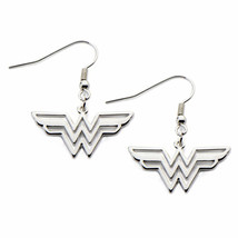DC Comics Wonder Woman Symbol Stainless Steel Hook Dangle Earrings Silver - £15.97 GBP