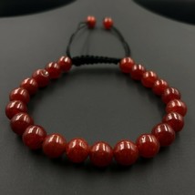 Natural Dark Red Jade 8x8 mm Beaded Thread Macrame Bracelet TB-96 - £9.62 GBP
