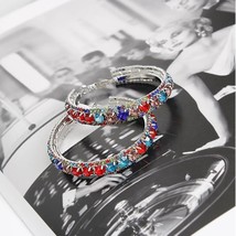 Multi Color Rhinestone Silver Wide Hoop Saddleback Earring Women Party Jewelry - £34.68 GBP