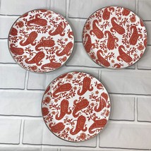 Pottery Barn 8&quot; Salad Plate Red Orange Metal Paisley Print Discontinued - $20.36