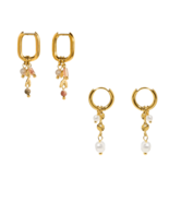 Watermelon crystal Pearl &amp; Gold Disc Drop Hoop Earrings - $20.00