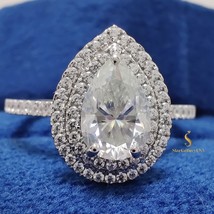 Double Halo Pear Cut Half Eternity Wedding Ring 1.30Ct Pear Moissanite Diamond E - £164.34 GBP