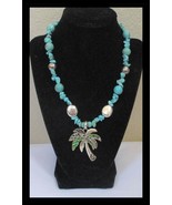 Turquoise Beaded Necklace with Palm Tree Pendant 18&quot; N018 - $376.14 MXN