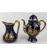 2 x Limoges Cobalt Blue Gold Courting Couple Fragonard Signed Mini Pot 3... - $49.49