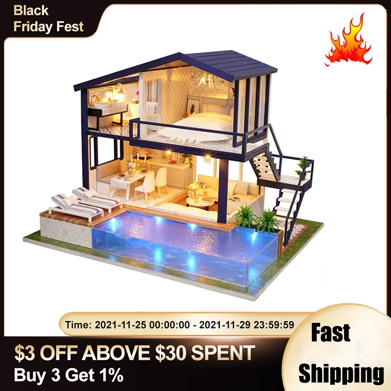 DIY 3D Wooden Dollhouse Mini House Furniture Apartment Doll Penthouse Furniture - £15.42 GBP+