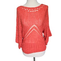 Valerie Bertinelli Sweater Womens Small Coral Stretch Kimono Sleeve Crochet Boho - £15.68 GBP