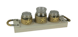 Scratch &amp; Dent 3 Glass Jar Candle Holders and Wood Tray Coastal Centerpiece Set - £23.79 GBP