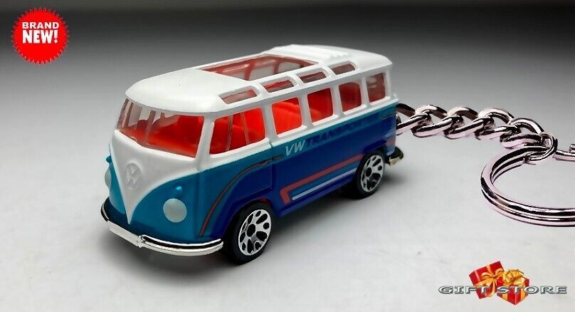 RARE KEY CHAIN BLUE VW SAMBA BUS MINIBUS 21 WINDOW RAGTOP CUSTOM Ltd GRE... - $25.98