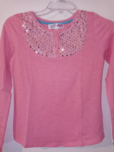 Derek Heart Girl pink long sleeve henley neck sequin yoke shirt M 10/12      301 - £6.02 GBP