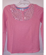 Derek Heart Girl pink long sleeve henley neck sequin yoke shirt M 10/12 ... - $7.50