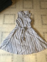 Ann Taylor Striped Button Front Shirt Dress Sleeveless W/ Belt Womens Si... - $40.85