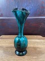 Canuck Pottery Niagara Falls Canada Vase Green Black Bulb Shaped Ruffled... - £15.46 GBP