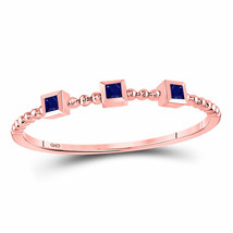10kt Rose Gold Princess Blue Sapphire 3-Stone Beaded Stackable Band Ring - £95.11 GBP