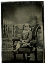 CIRCA 1860&#39;S 1/6 Plate TINTYPE Featuring Adorable Child Sitting in Plush Chair - £12.41 GBP