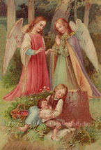 Guardian Angels – 8.5x11&quot; based on a Vintage Holy Card – Cozy – Catholic Art Pri - £9.49 GBP+