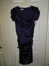NWT London Times Purple Satin Shirred Sheath Dress 12 - £15.89 GBP