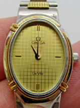 Omega De Ville Ladies Watch Gold Steel Champagne Gilt Quadri Dial 30 x 2... - $1,385.01