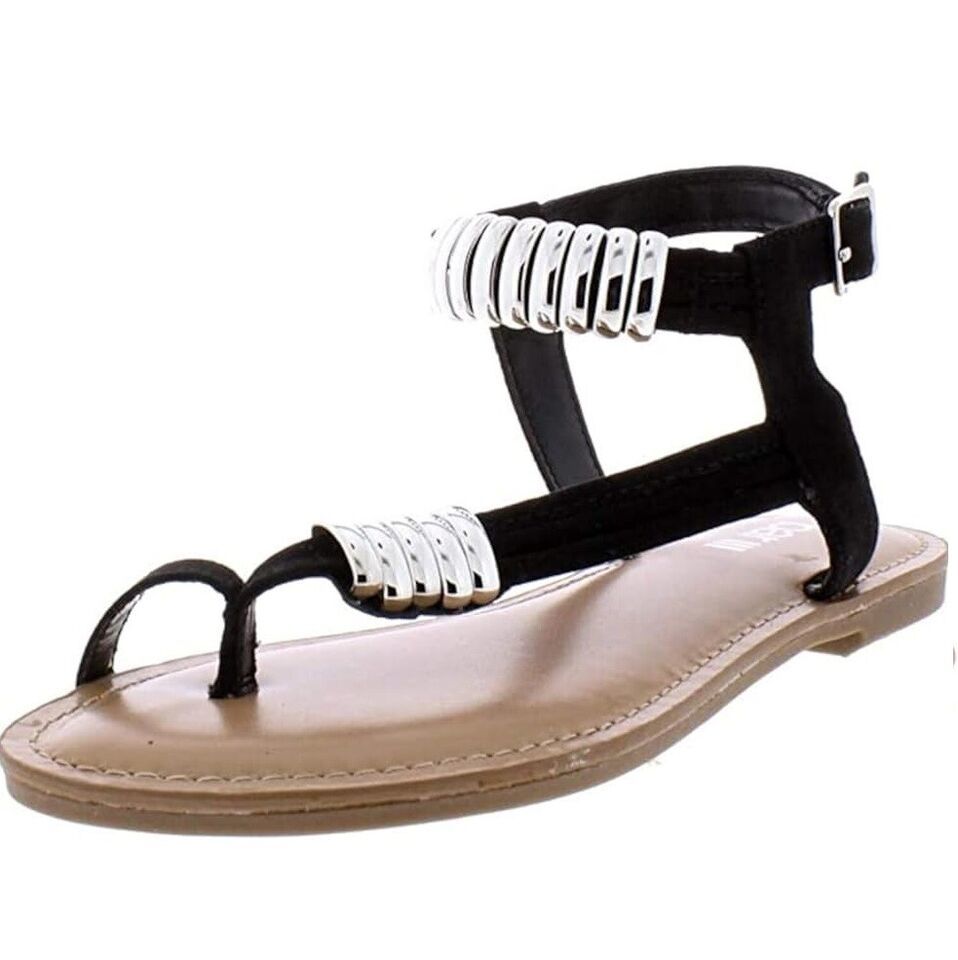 Bar III Womens 6.5 M Black Pink Strappy Flat Sandals NIB XT2 - $11.76