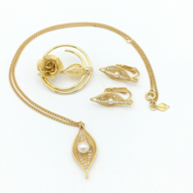 SARAH COVENTRY gold filigree set - vtg Serene necklace earrings &amp; Promise brooch - £22.33 GBP