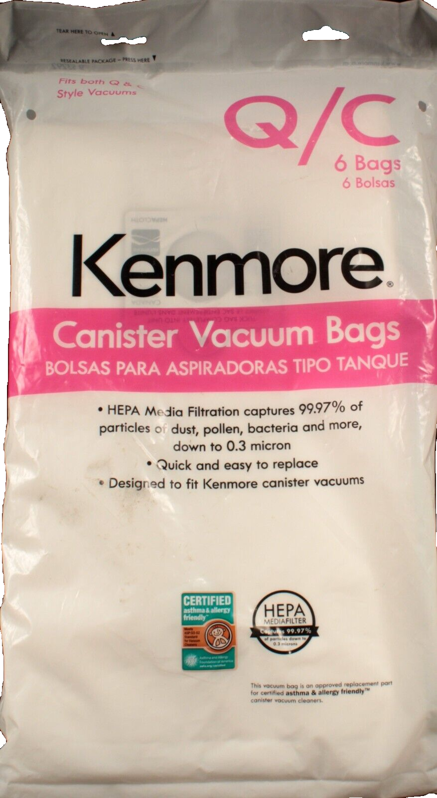Primary image for 6 Kenmore Sears Type Q/C HEPA Vacuum Bags Style 5055 20-50558 50557 53292