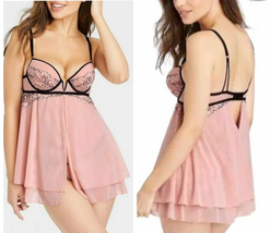 Auden Push-Up Loose-Fit Sheer Babydoll Dress Ice Rose Small NEW - £15.98 GBP